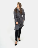 Charcoal Grey Belted Button Fleece Coat