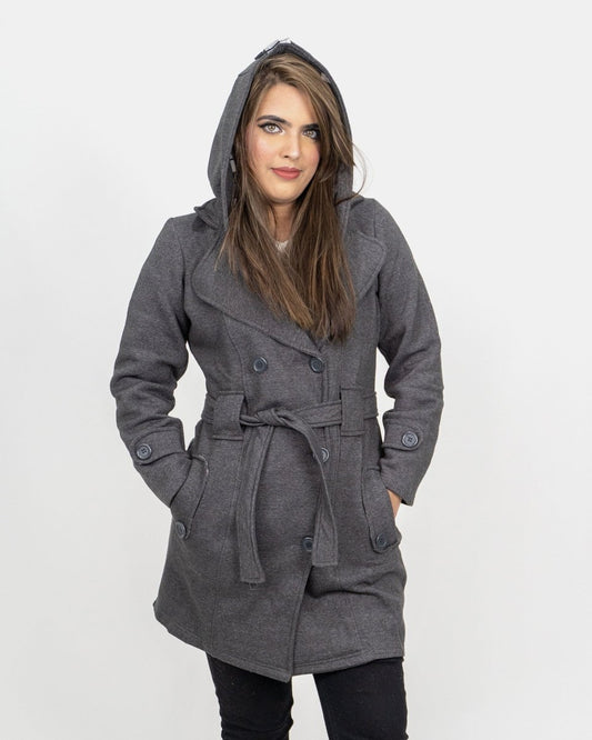 Charcoal Grey Belted Button Fleece Coat