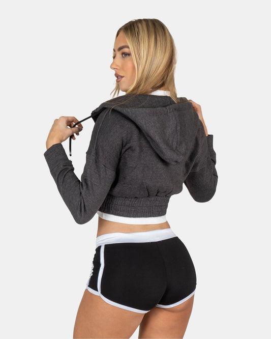 Charcoal Ladies Zip - Crop Hoodie