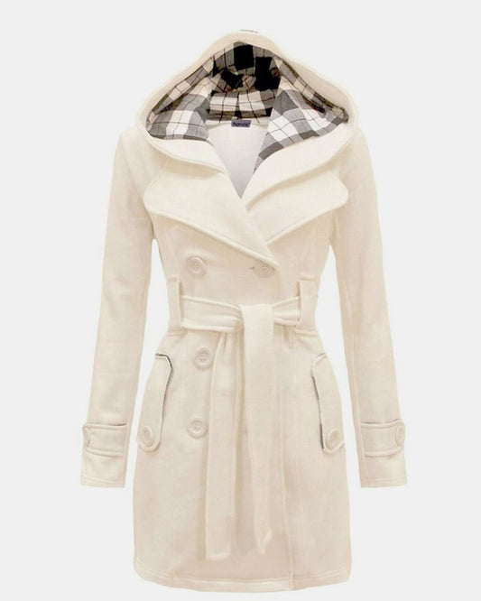 Cream Belted Button Fleece Coat