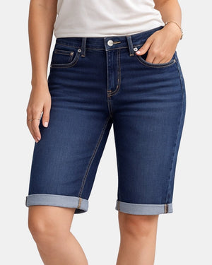 D - Blue Denim Stretchy Bermuda Shorts