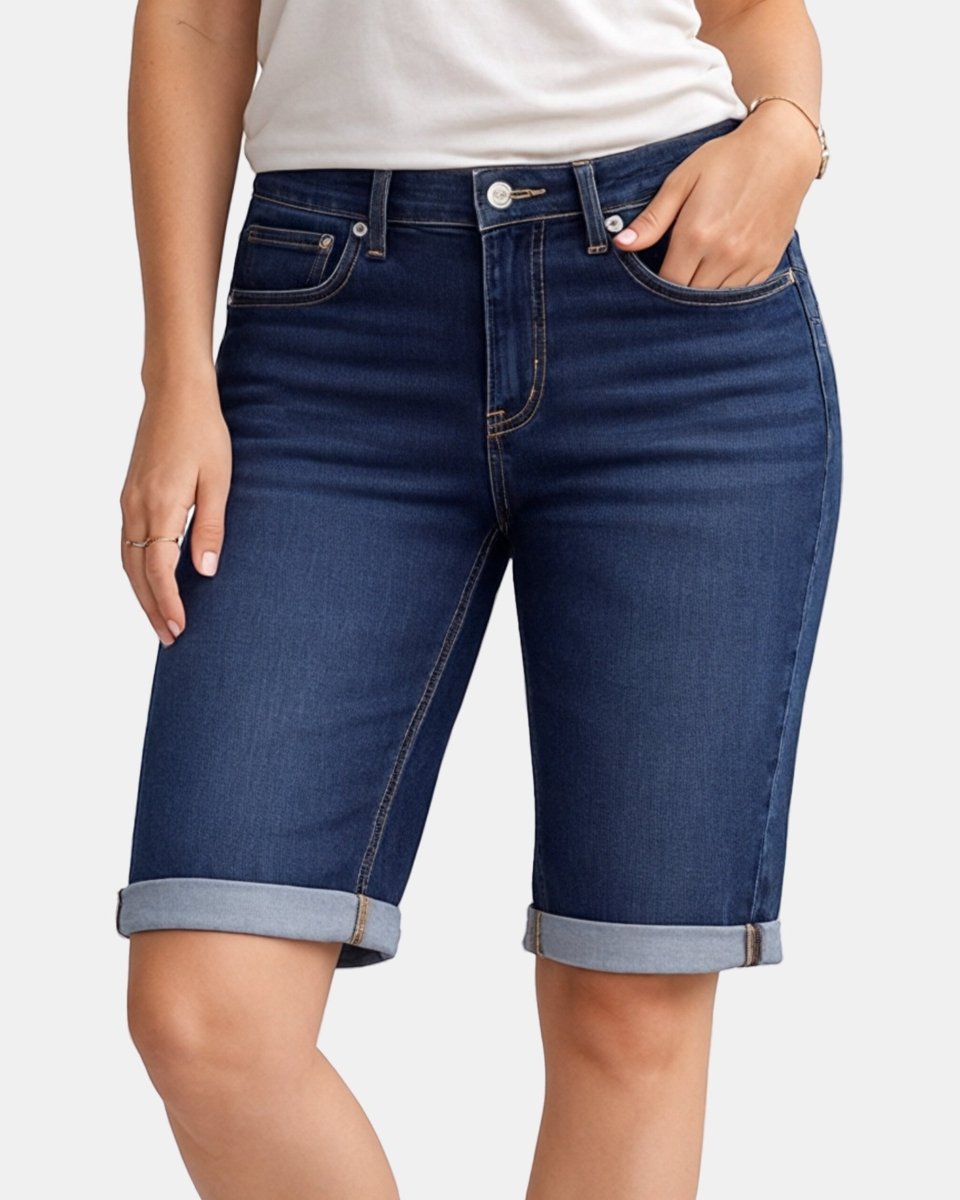 D - Blue Denim Stretchy Bermuda Shorts