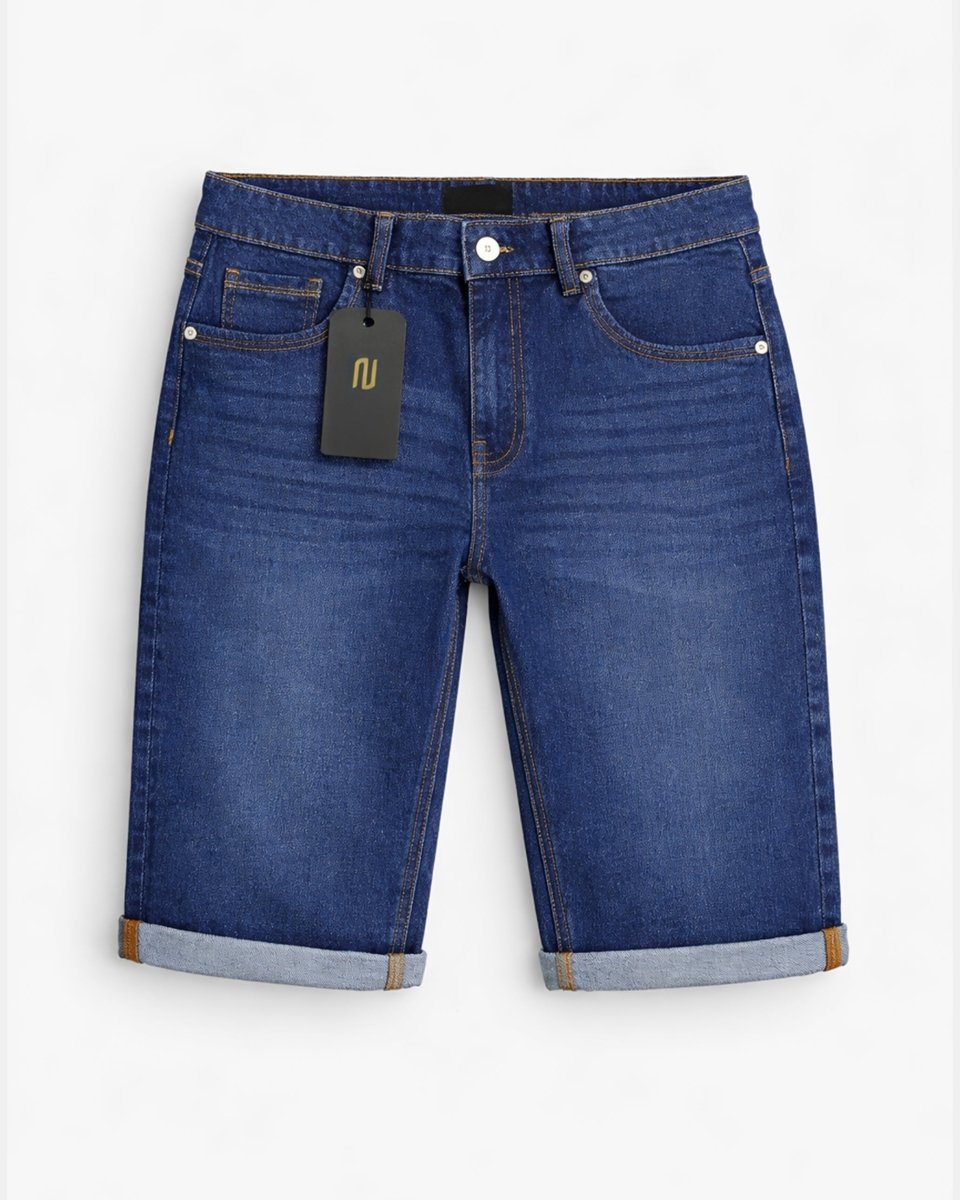 D - Blue Denim Stretchy Bermuda Shorts