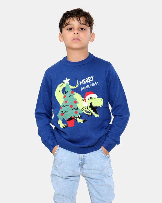 Dino Roar Navy Kids Christmas Jumper