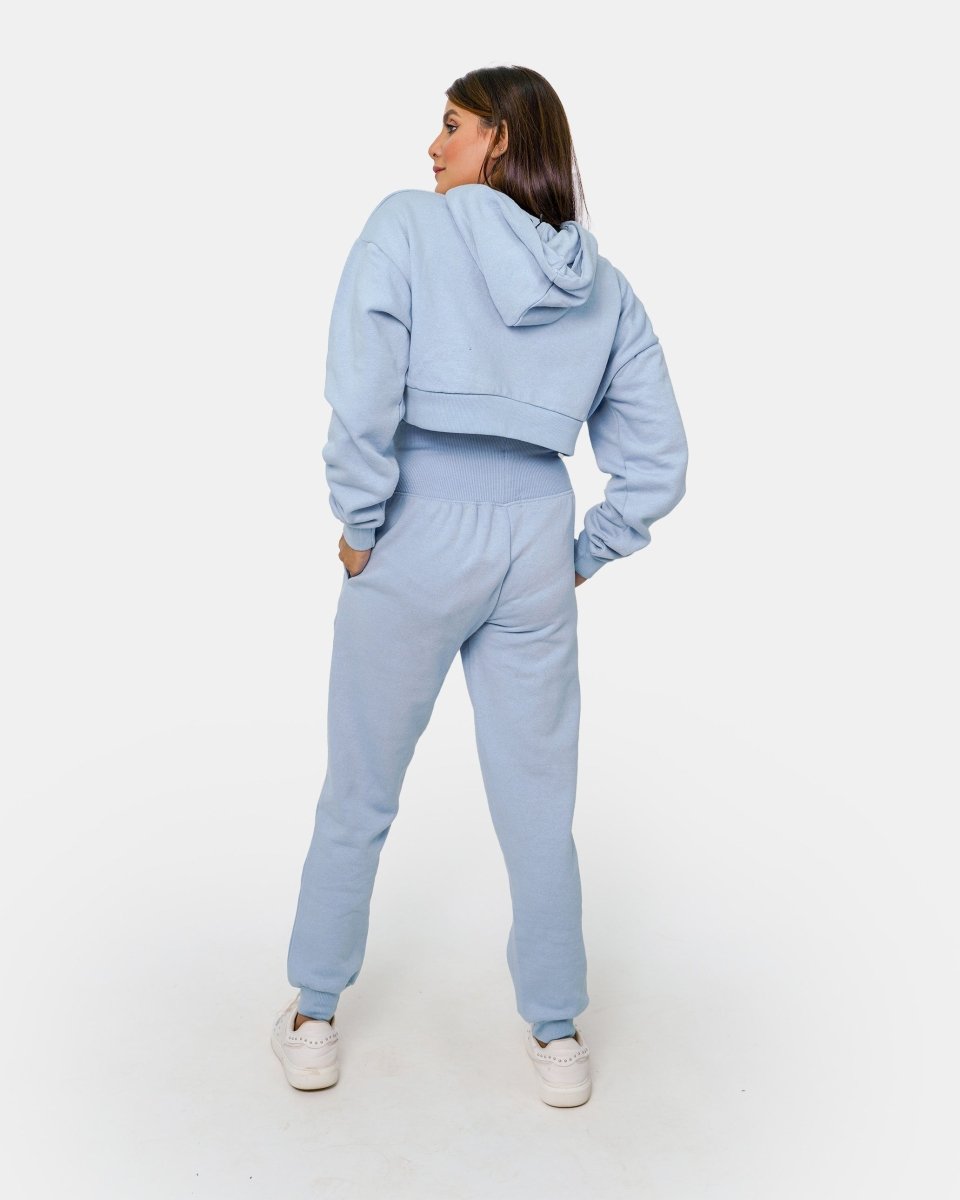 Dusky Blue Womens Ribbed Crop Hoodie
