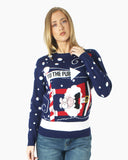 Santa To the Pub Navy Pullover Womens Jumper