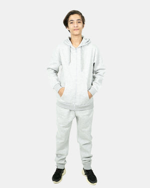 Grey Kids Plain Hooded Tracksuit