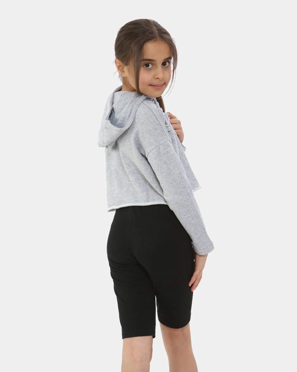 Grey Marl Girl's Long - Sleeve Hoodie