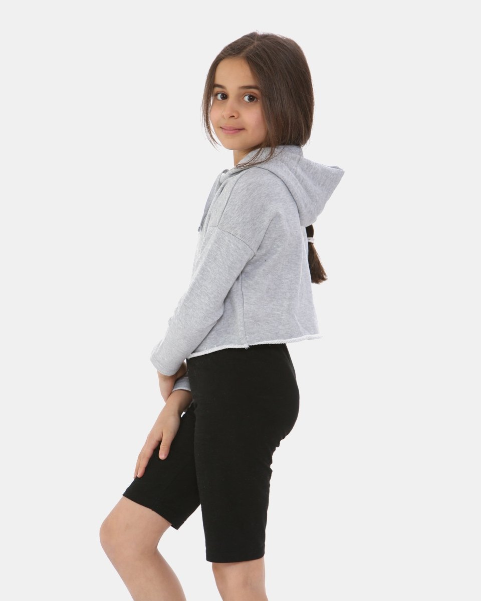 Grey Marl Girls Plain Crop Hoodie
