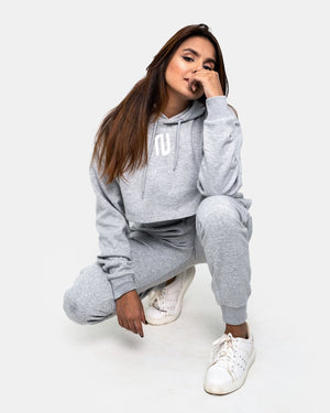 Grey Womens Crop Top Hoodie