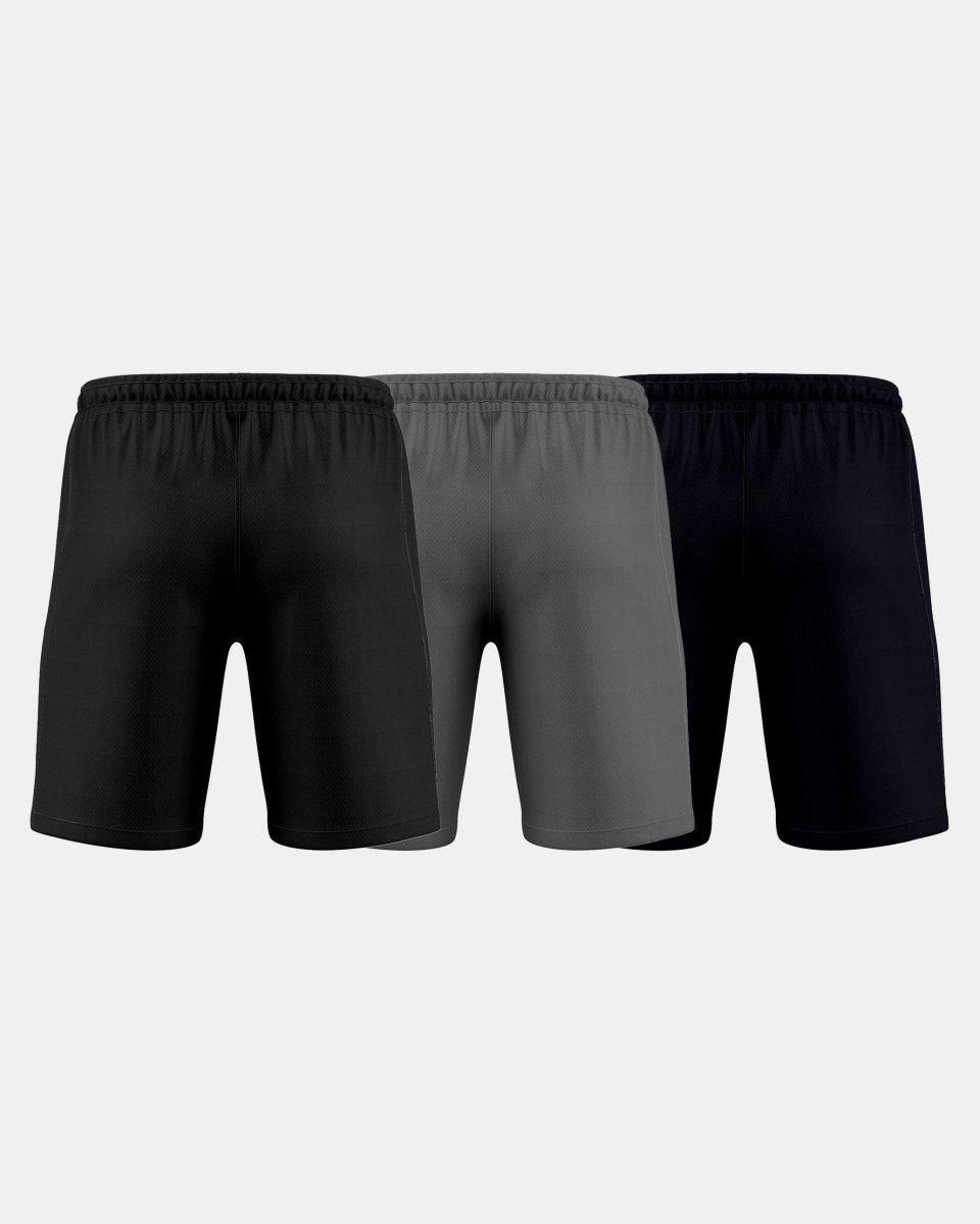 GymRight Gym Shorts | Breathable Athletic Shorts Pack of 3| B, G & N