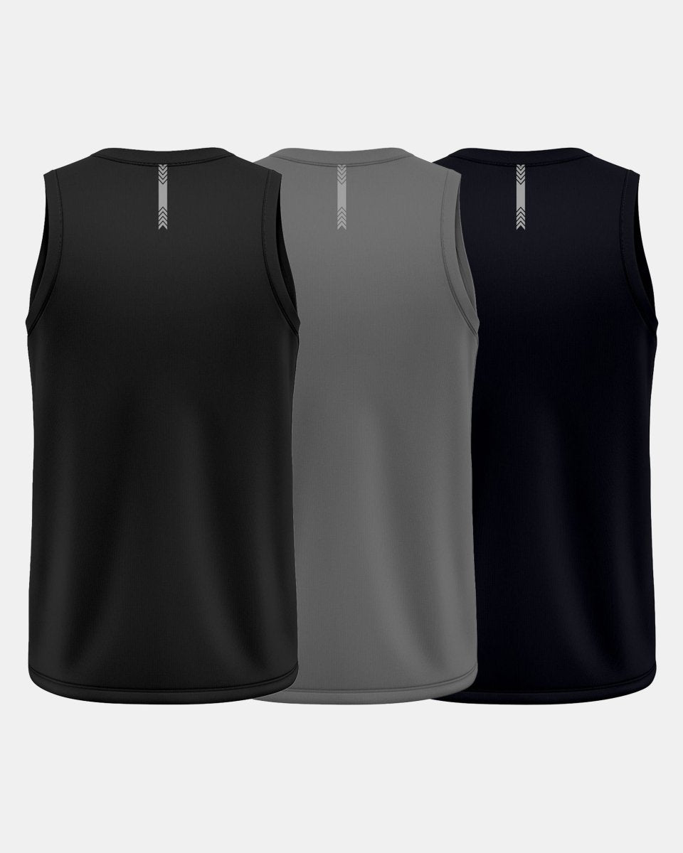 GymRight Gym Tank Tops | Muscle Fit Workout Vest | Pack of 3 | B, G & N
