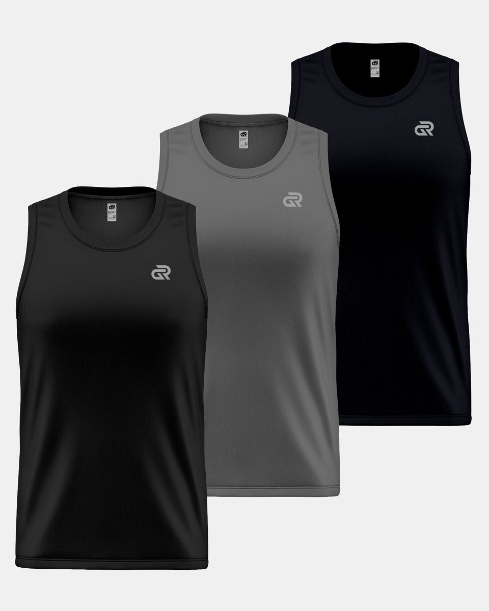 GymRight Gym Tank Tops | Muscle Fit Workout Vest | Pack of 3 | B, G & N