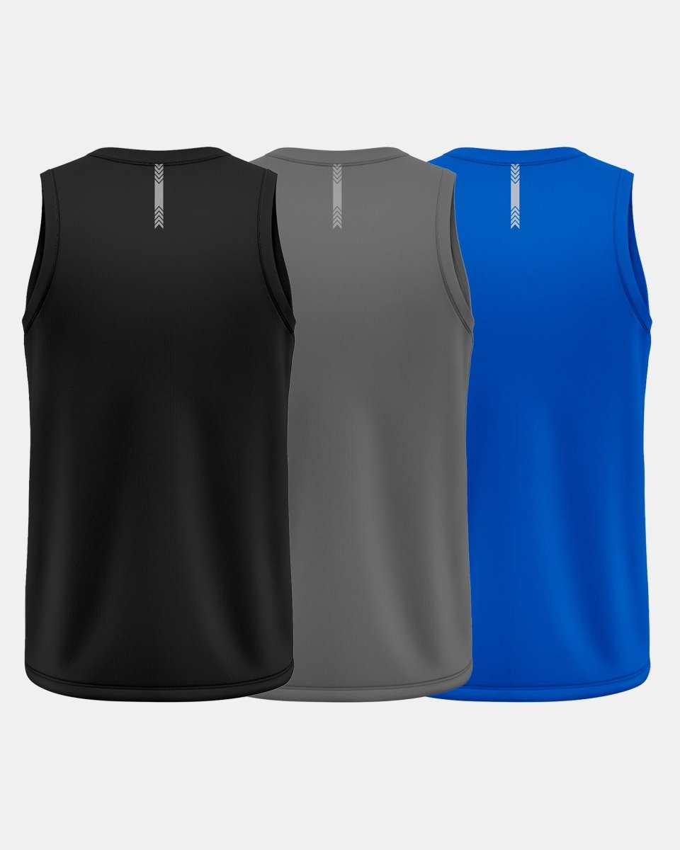 GymRight Gym Tank Tops | Muscle Fit Workout Vest | Pack of 3 | B, G & R