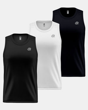 GymRight Gym Tank Tops | Muscle Fit Workout Vest | Pack of 3 | B, W & N