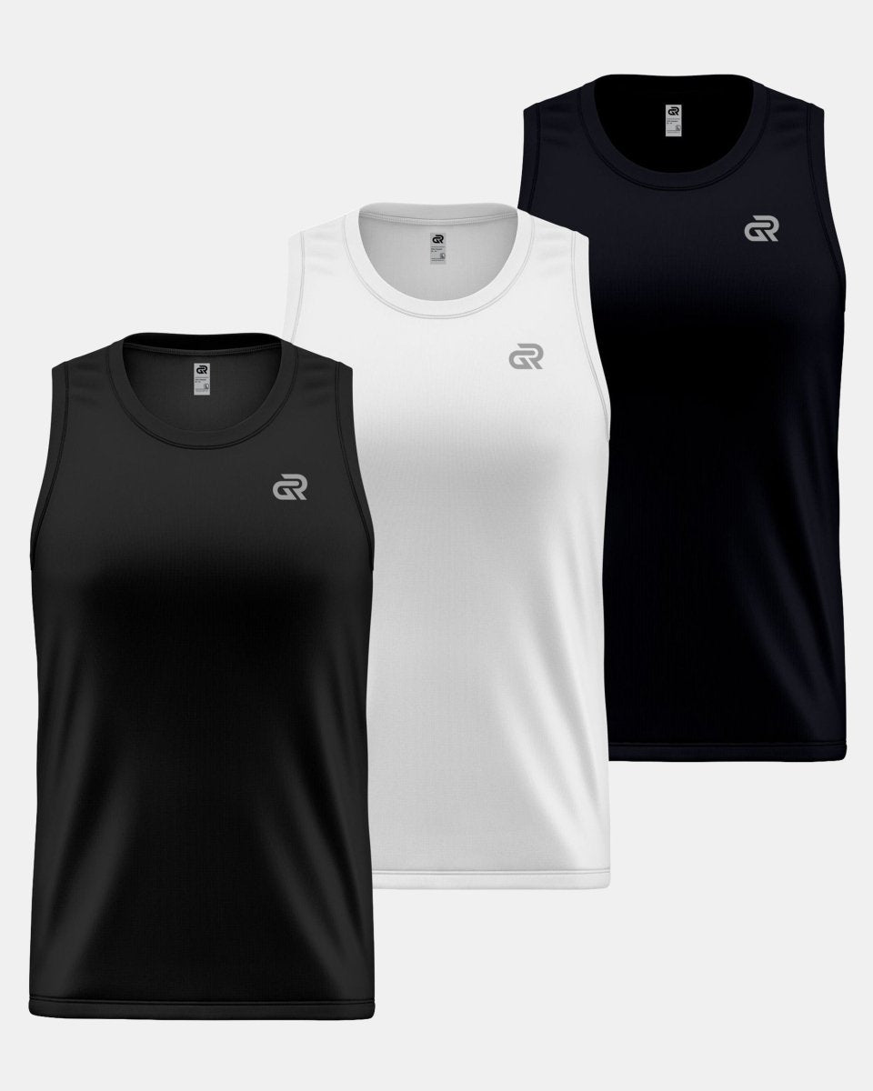 GymRight Gym Tank Tops | Muscle Fit Workout Vest | Pack of 3 | B, W & N