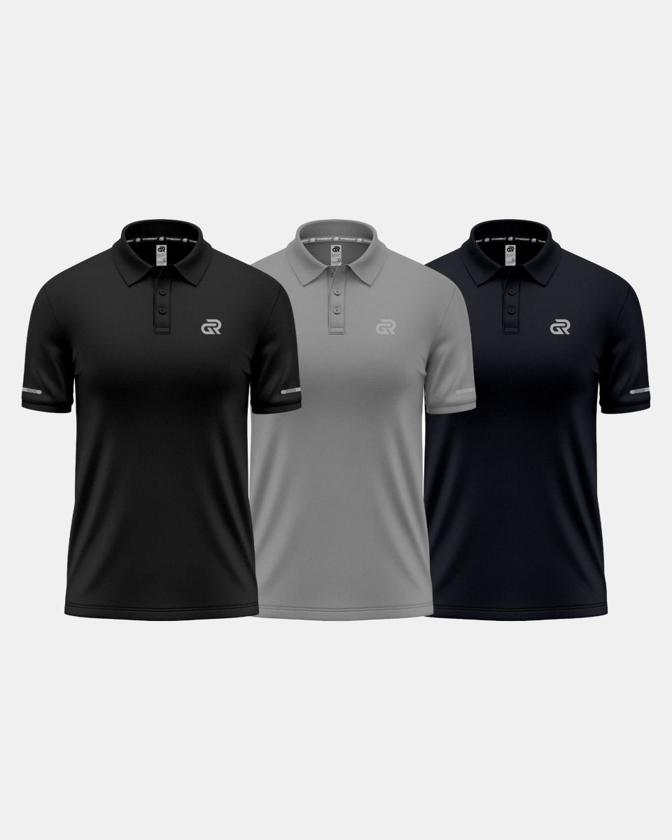 GymRight Polo Shirt | Breathable Athletic Gym Shirt Pack of 3 | B G & N