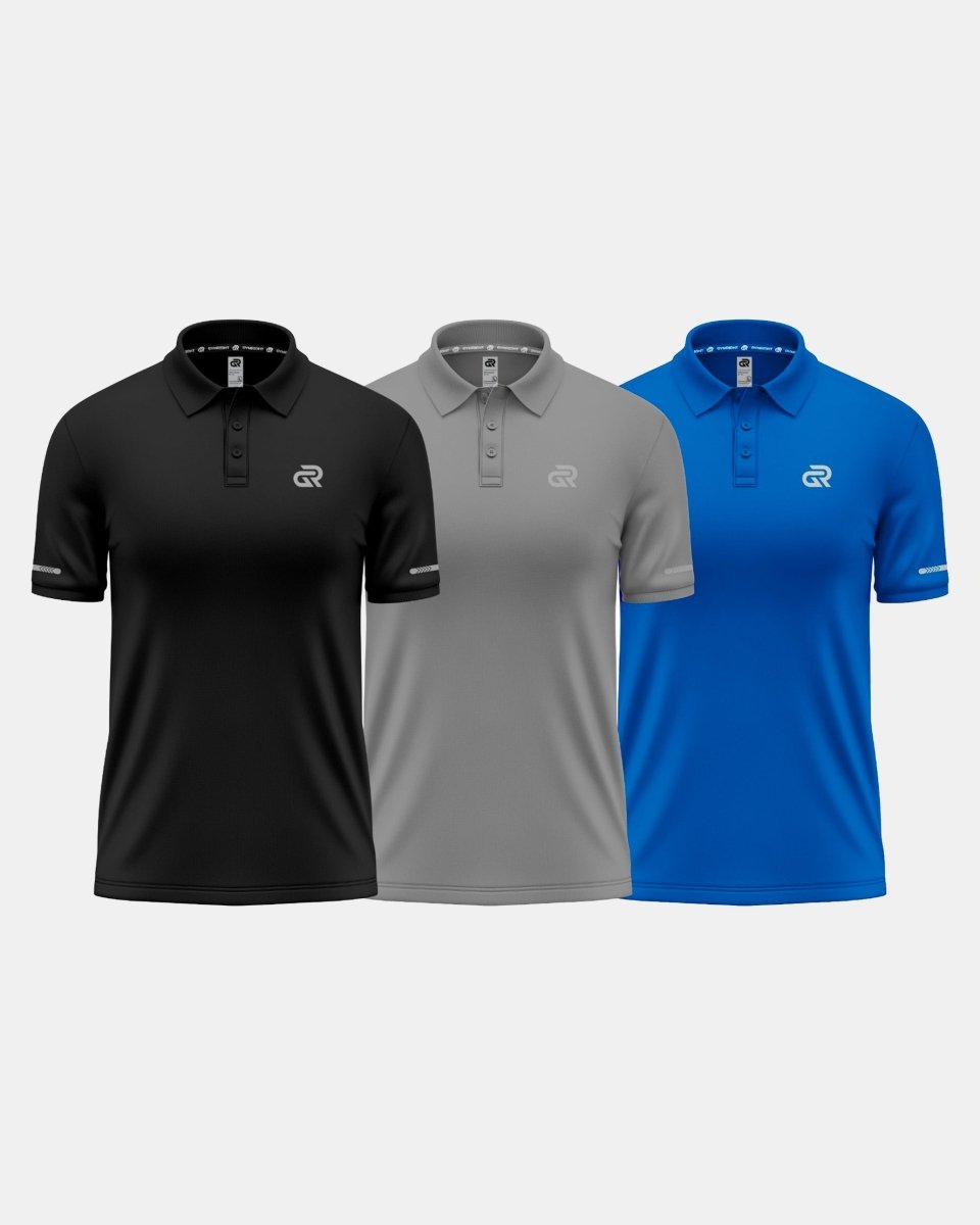 GymRight Polo Shirt | Breathable Athletic Gym Shirt Pack of 3 | B G & R