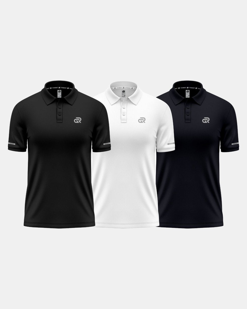 GymRight Polo Shirt | Breathable Athletic Gym Shirt Pack of 3 | B W & N