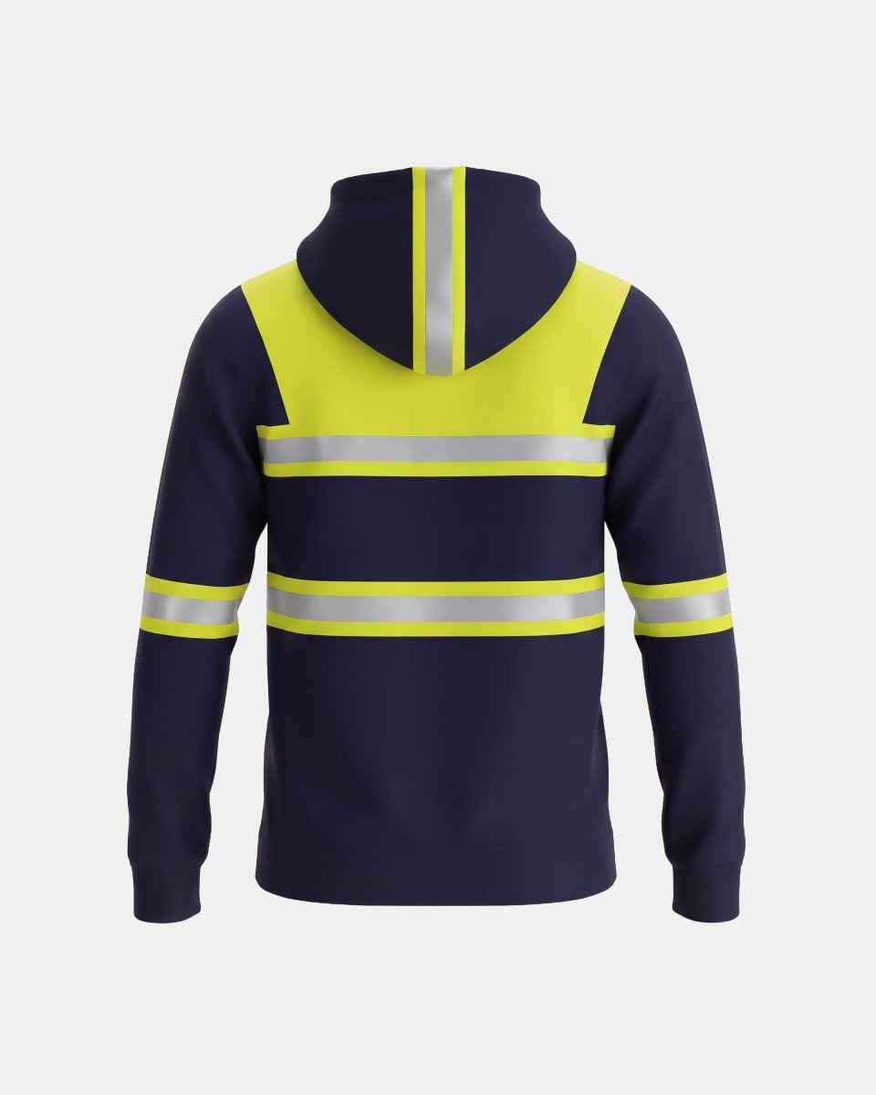 Hi-Vis Workwear Full Zip Hoodie | Neon Green & Navy, Multi Pockets & Reflective Tape – NOROZE