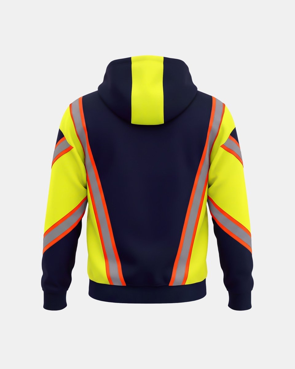 Hi-Vis Workwear Full Zip Hoodie | Neon Green & Navy, with Orange Reflective Tape – NOROZE