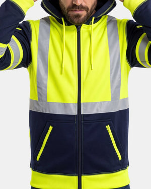 Hi-Vis Workwear Full Zip Hoodie | Neon Green & Navy with Reflective Tape – NOROZE