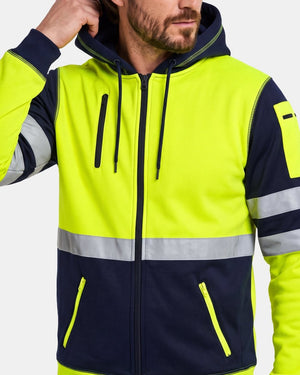 Hi-Vis Workwear Full Zip Hoodie | Neon Green & Navy with Reflective Tape – NOROZE