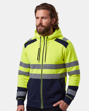 Hi-Vis Workwear Full Zip Hoodie | Neon Green & Navy with Reflective Tape – NOROZE