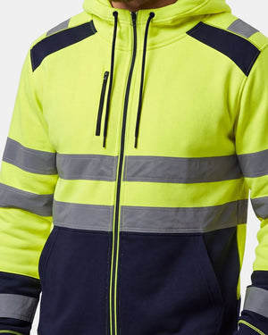 Hi-Vis Workwear Full Zip Hoodie | Neon Green & Navy with Reflective Tape – NOROZE