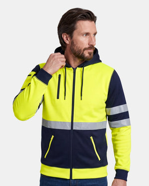 Hi-Vis Workwear Full Zip Hoodie | Neon Green & Navy with Reflective Tape – NOROZE