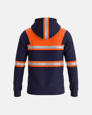 Hi-Vis Workwear Full Zip Hoodie | Neon Orange & Navy, Multi Pockets & Reflective Tape – NOROZE