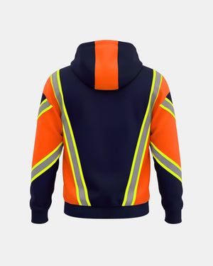 Hi-Vis Workwear Full Zip Hoodie | Neon Orange & Navy, with Green Reflective Tape – NOROZE