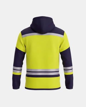 Hi-Vis Workwear High Neck Full Zip Hoodie | Neon Green & Navy, with Reflective Tape – NOROZE
