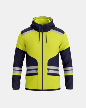 Hi-Vis Workwear High Neck Full Zip Hoodie | Neon Green & Navy, with Reflective Tape – NOROZE