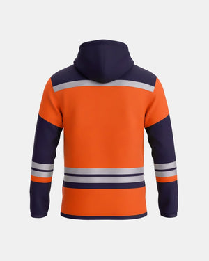 Hi-Vis Workwear High Neck Full Zip Hoodie | Neon Orange & Navy, with Reflective Tape – NOROZE