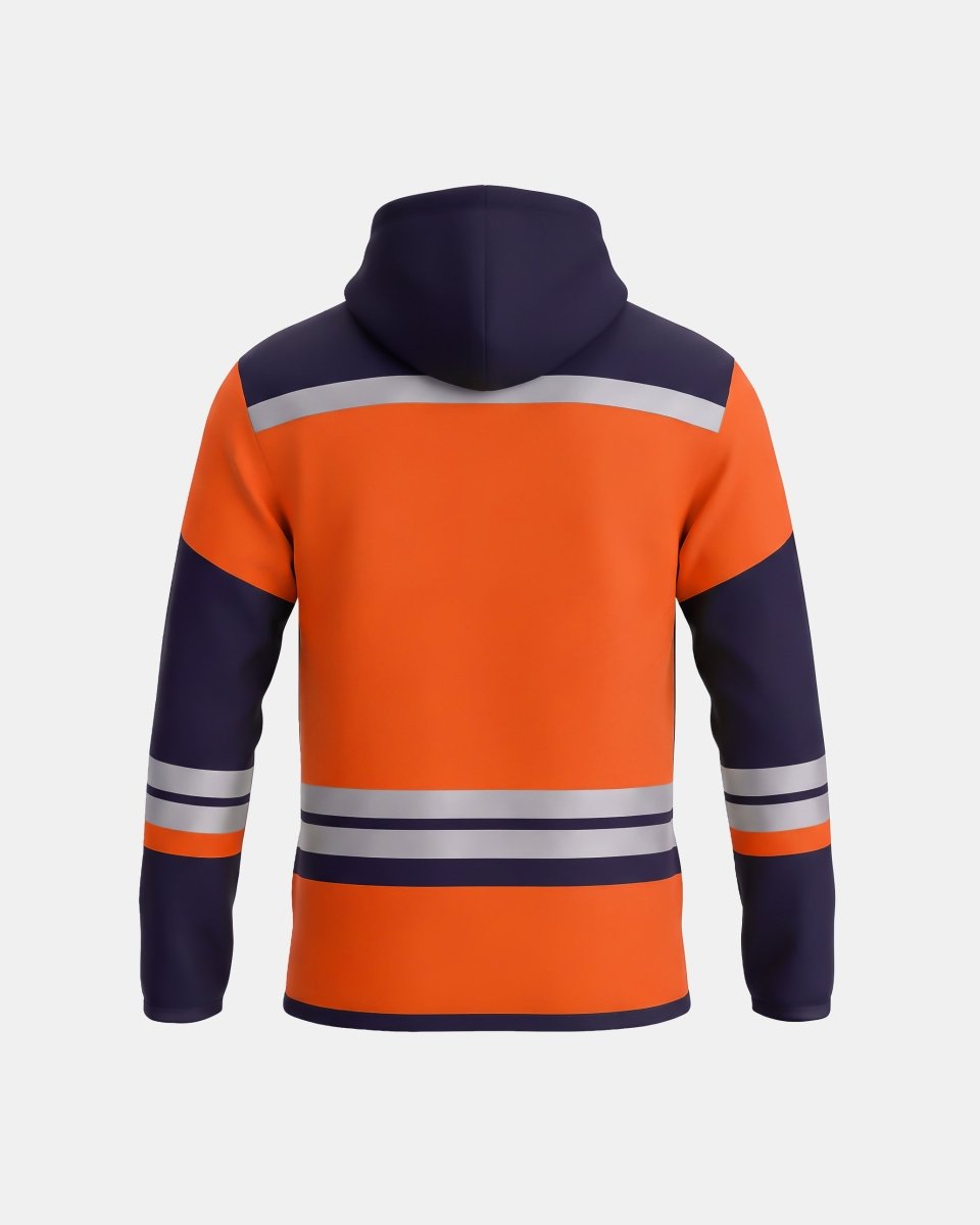 Hi-Vis Workwear High Neck Full Zip Hoodie | Neon Orange & Navy, with Reflective Tape – NOROZE