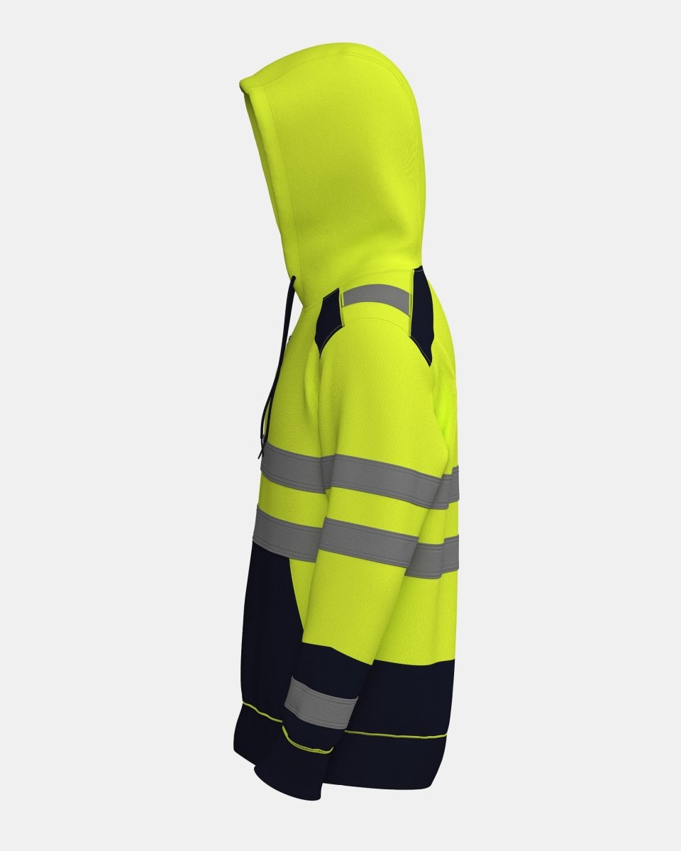 Hi - Vis Workwear High Neck Pullover Hoodie | Neon Green & Navy with Reflective Tape – NOROZE