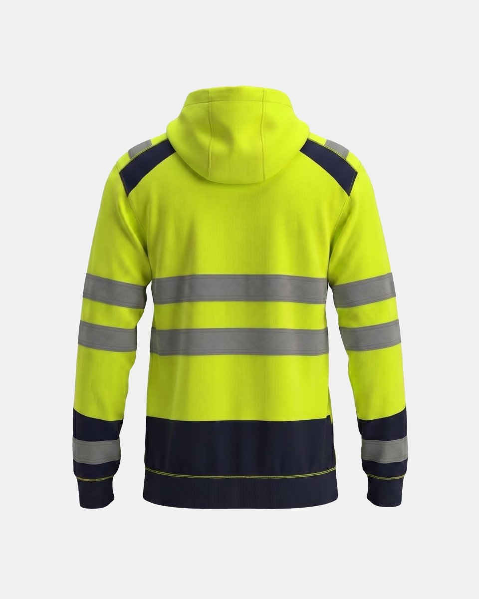 Hi-Vis Workwear High Neck Pullover Hoodie | Neon Green & Navy with Reflective Tape – NOROZE
