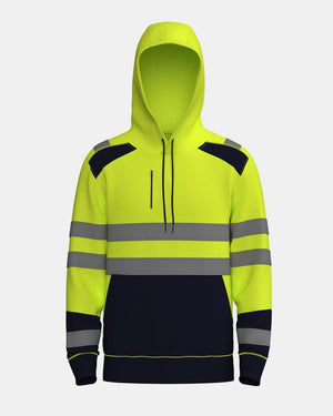 Hi - Vis Workwear High Neck Pullover Hoodie | Neon Green & Navy with Reflective Tape – NOROZE