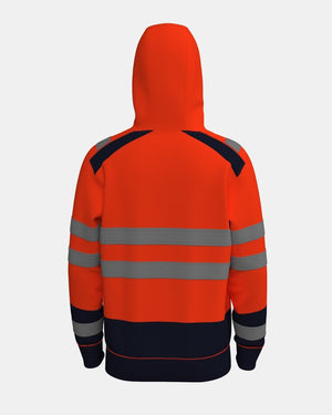 Hi - Vis Workwear High Neck Pullover Hoodie | Neon Orange & Navy with Reflective Tape – NOROZE