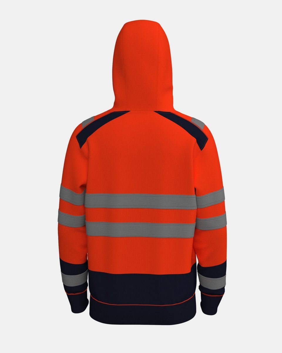 Hi - Vis Workwear High Neck Pullover Hoodie | Neon Orange & Navy with Reflective Tape – NOROZE