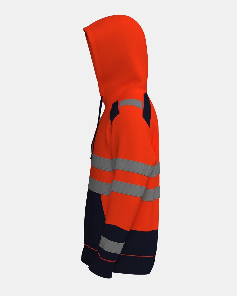 Hi - Vis Workwear High Neck Pullover Hoodie | Neon Orange & Navy with Reflective Tape – NOROZE