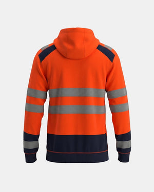 Hi-Vis Workwear High Neck Pullover Hoodie | Neon Orange & Navy with Reflective Tape – NOROZE