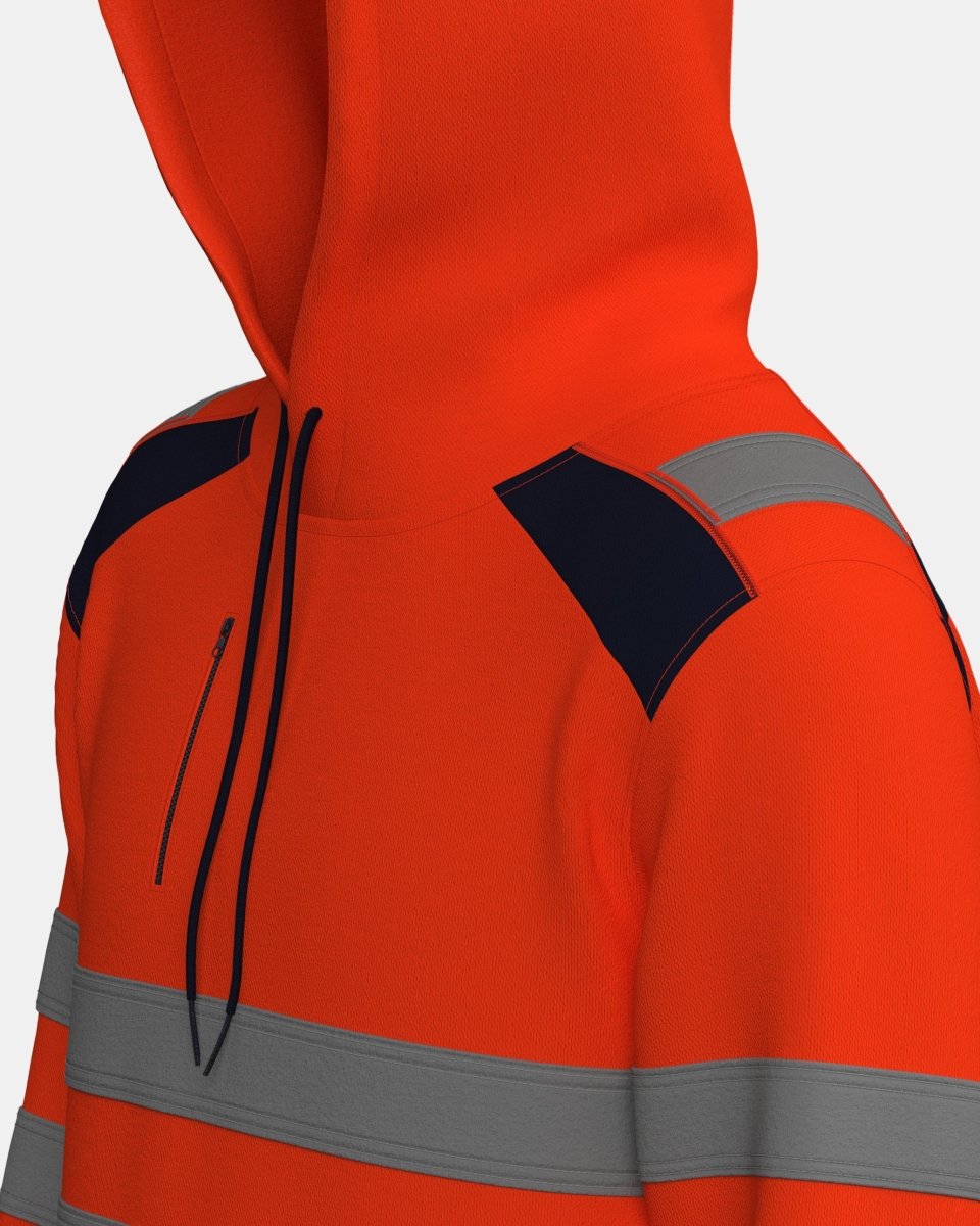 Hi - Vis Workwear High Neck Pullover Hoodie | Neon Orange & Navy with Reflective Tape – NOROZE