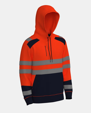 Hi - Vis Workwear High Neck Pullover Hoodie | Neon Orange & Navy with Reflective Tape – NOROZE