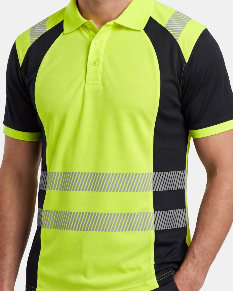 Hi-Vis Workwear Polo| Neon Green & Black with Reflective Stripe – NOROZE