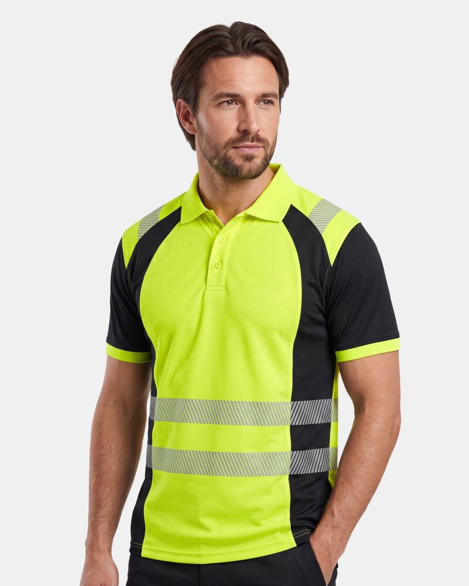 Hi-Vis Workwear Polo| Neon Green & Black with Reflective Stripe – NOROZE