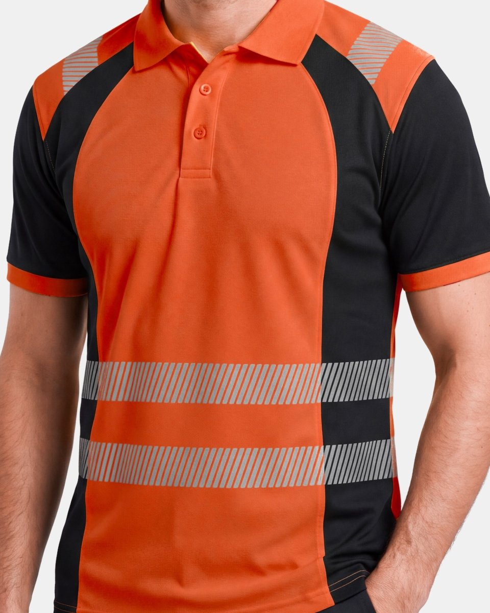 Hi-Vis Workwear Polo | Neon Orange & Black with Reflective Stripe – NOROZE