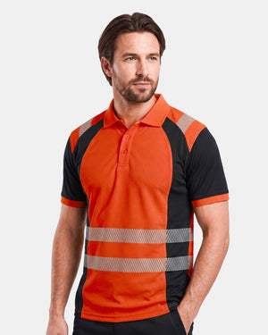Hi-Vis Workwear Polo | Neon Orange & Black with Reflective Stripe – NOROZE