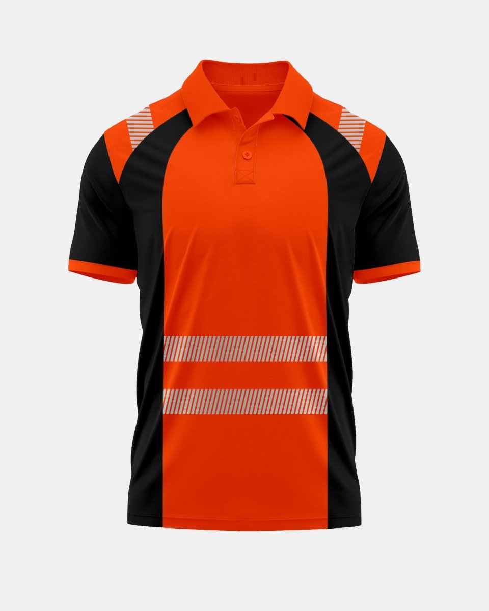 Hi-Vis Workwear Polo | Neon Orange & Black with Reflective Stripe – NOROZE s1